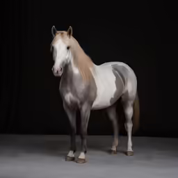 a horse standing on top of a concrete floor