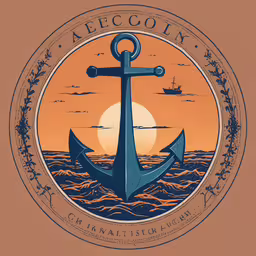 an anchor that is sitting in the water,an anchor sits on a round brown poster