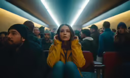 a woman sitting next to a man on a train