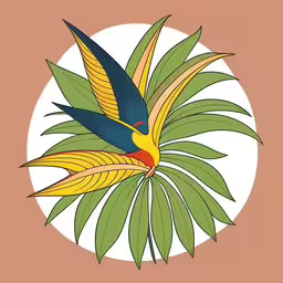 a bird is sitting on top of a plant,a colorful bird sitting on top of a large green leaf