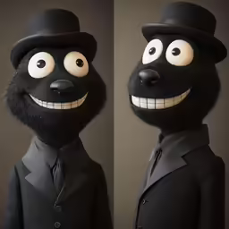 black man in black suit and hat with two eyes