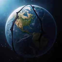 a map in the middle of space that is connected to the earth