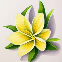 colored pencil drawing of a yellow and green flower,a drawing of a yellow flower on a white surface