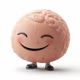 an odd brain model that is smiling with eyes closed