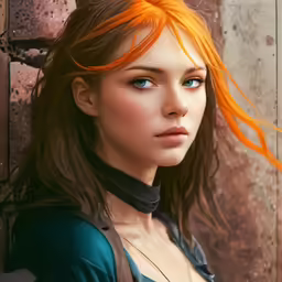 a close up view of a very young female with dyed hair