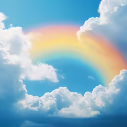 a colorful cloud rainbow against a blue sky