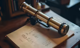 a telescope sitting on top of an open book