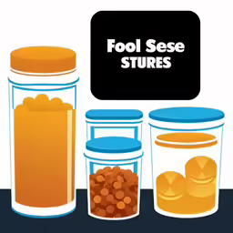 three jars with food inside, one containing meat, and the other containing seeds