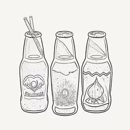 three bottles with different things in them sitting on top of a table