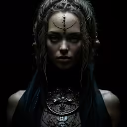 a young woman with a cross on her forehead and neck
