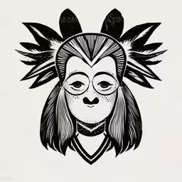 a drawing of a girl wearing glasses with feathers on her head