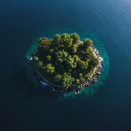 an island that has a boat and several small trees on it