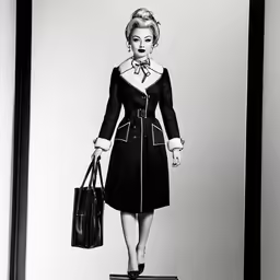 an advertisement with a woman holding a handbag