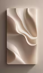 abstract, beige and white sculpture mounted to a wall