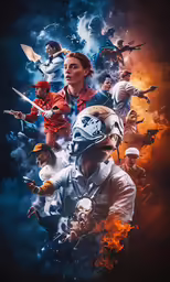 an image of a woman and men with their helmets on
