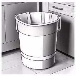 a drawing of a trash can sitting on the floor