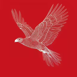 a red background with an image of a bird flying in the air