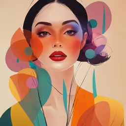woman with colorful abstract shapes around her face