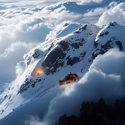 a train is going along a mountain at night