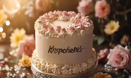 a decorated cake that says kiss me on top of a table