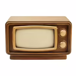 an old wooden tv set with gold and white buttons