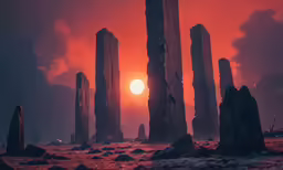 a group of large rocks in the middle of a field