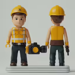 a pair of lego figures are posed with a camera