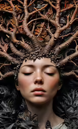a woman with branches above her head