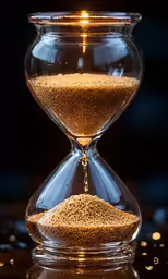 an hourglass with sesame seeds falling down