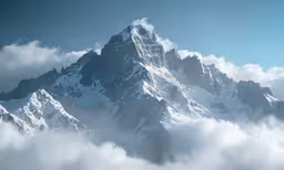 a snow covered mountain rising up into the sky