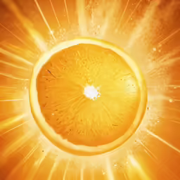 an orange slice that is in the air