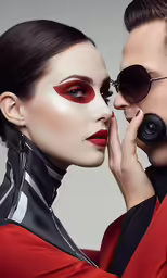 two models wearing red, black and white make up