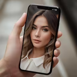 a woman is holding a phone and taking a selfie