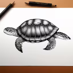 a drawing of a sea turtle on paper