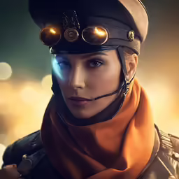 a female in an army uniform with sci - fi garb