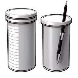 two jars with a pen and pen in each jar