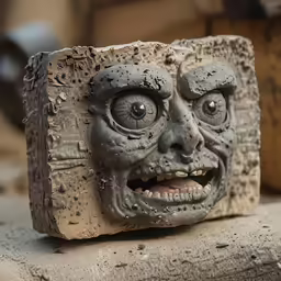 an odd looking face made out of clay