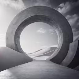a black and white photo with a large circle
