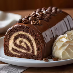 a swirl cake that is on a plate next to cream