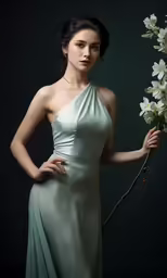 an attractive young woman holding a bouquet of flowers