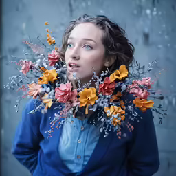 a woman with a flower crown on her head