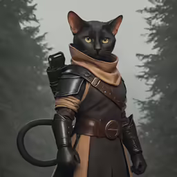 a black cat dressed in old fashion attire, holding a sword