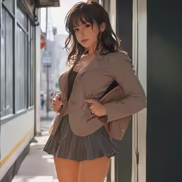 a woman is dressed like a little girl while walking down the sidewalk