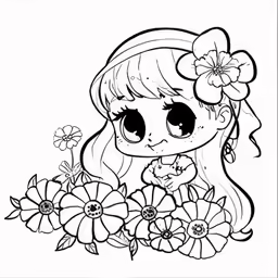 cartoon girl with flowers on her head coloring