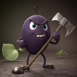a cartoon character with a pickle holding an axue