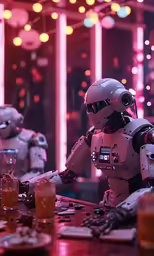 an animation of robots drinking drinks at a bar
