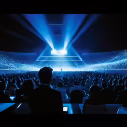 an audience at a concert with bright lighting