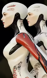 an image of a woman with two different looking mannequins