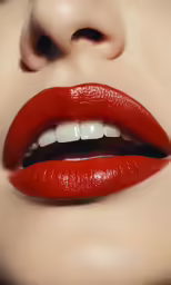 the lips of a young woman with bright red lips