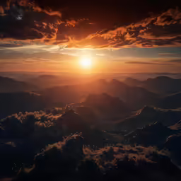 the sun is setting in a sky full of clouds